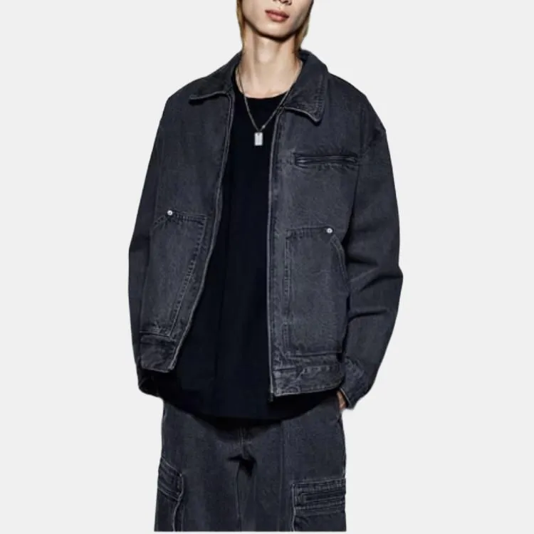 H&M Denim Jacket Men's Dark Denim Gray-2