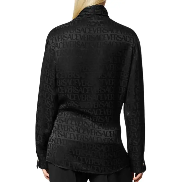 VERSACE Allover Logo Patterned Satin Shirt-4