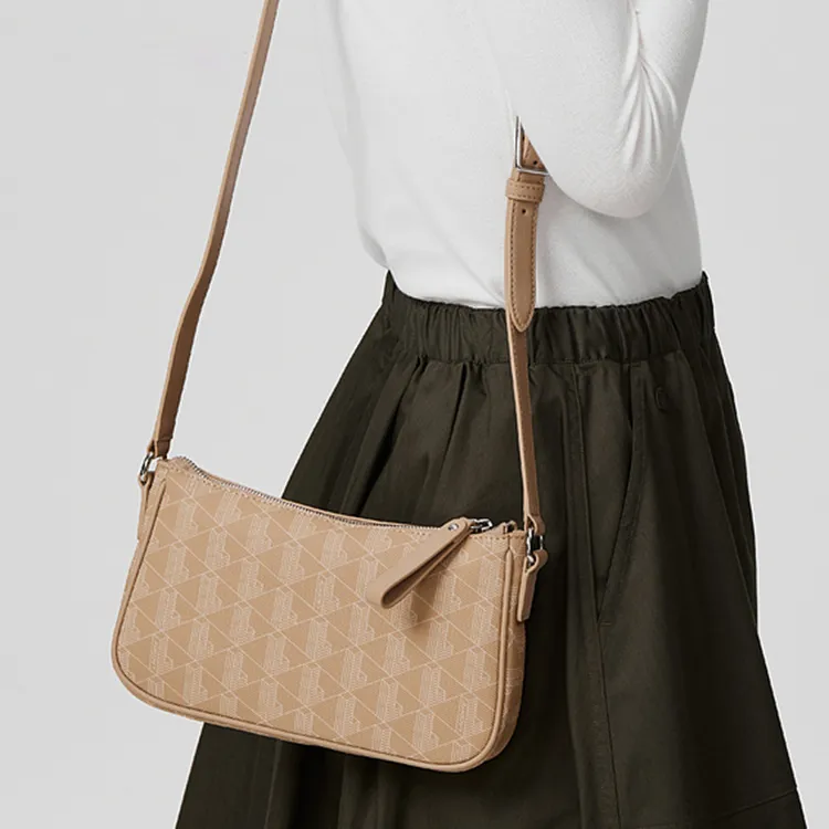 LACOSTE Polyurethane PU Croissant Crossbody Bag Shoulder Bag Medium Size Women's Brown-3
