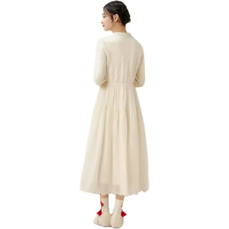 ZIHAN Long Sleeved Dress Women's Beige Gold-1