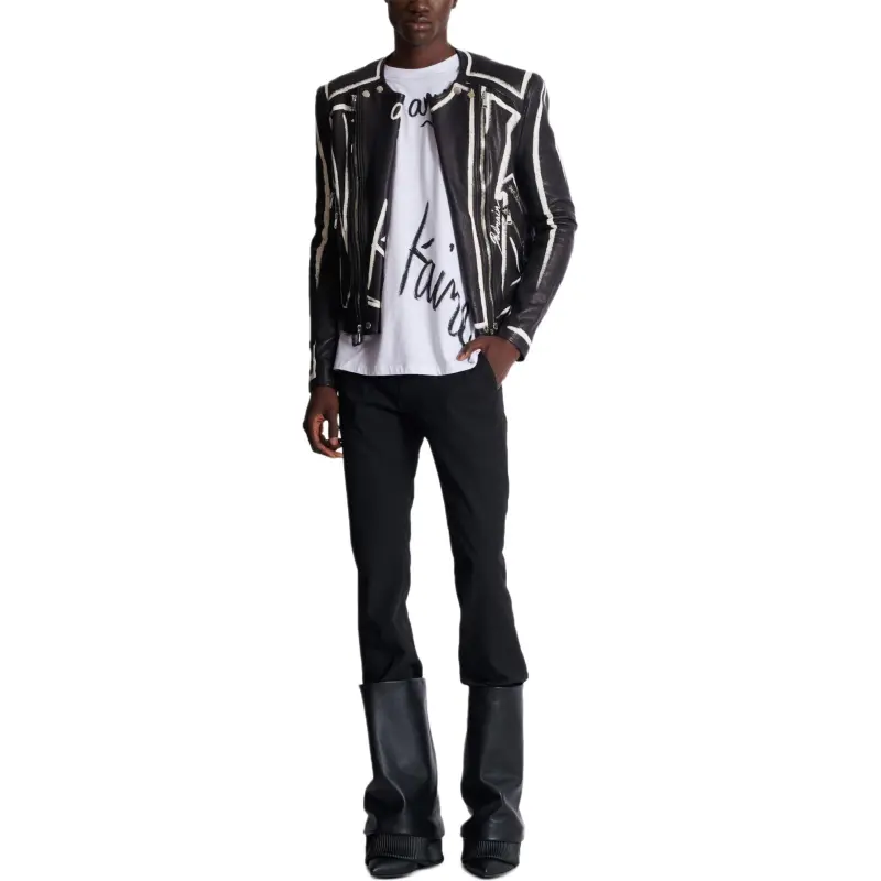 BALMAIN FW24 Leather Jacket Men's Black White-4