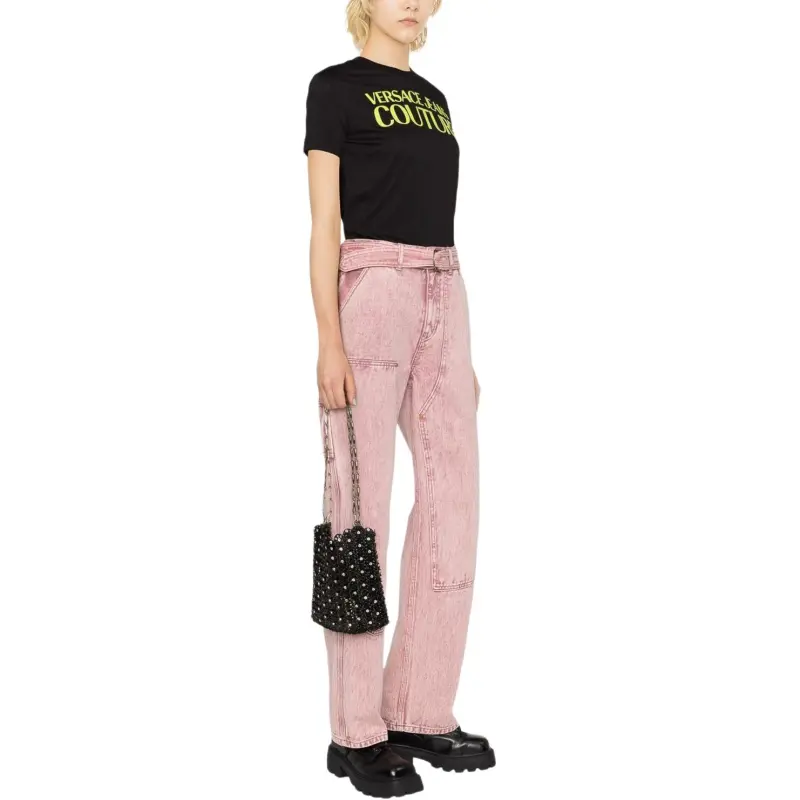 VERSACE JEANS Glittery logo Cotton T shirt-3