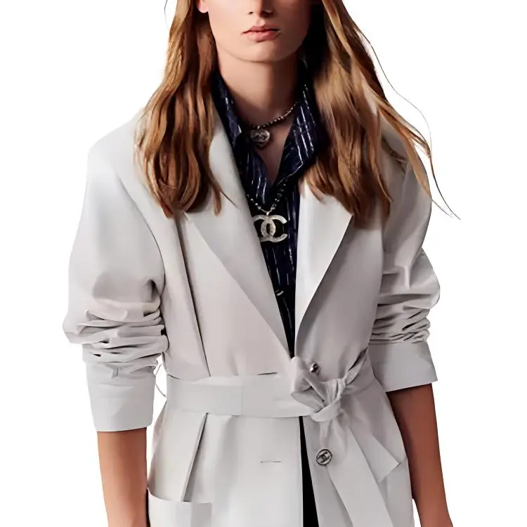 CHANEL Trench Coats Women's Pearl White-3