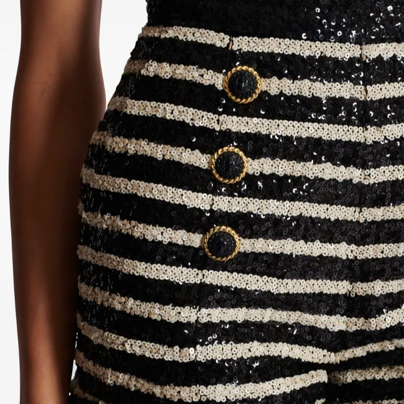 BALMAIN Stripe print Rhinestone embellished Shorts-6