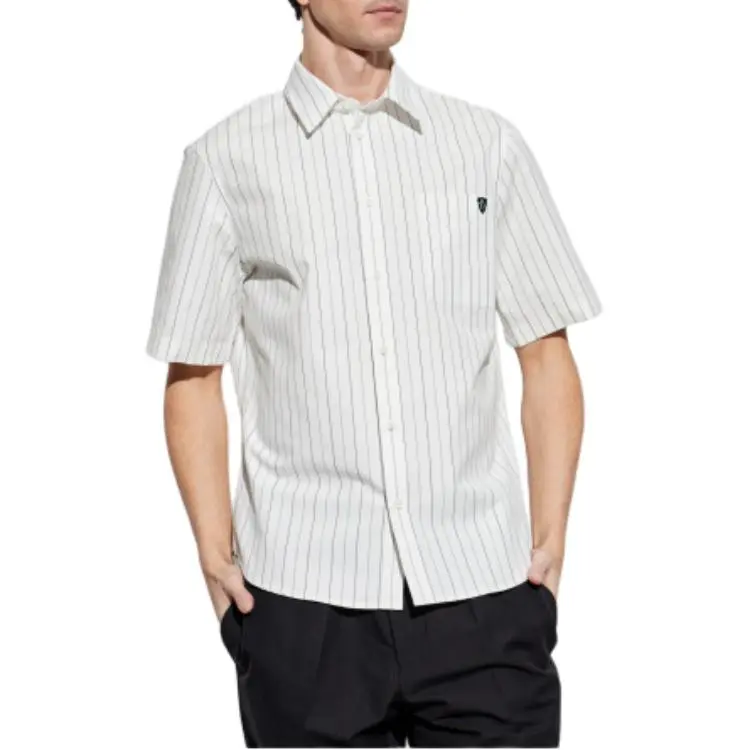 Burberry Logo Embroidered Short Sleeved Striped Shirt-2
