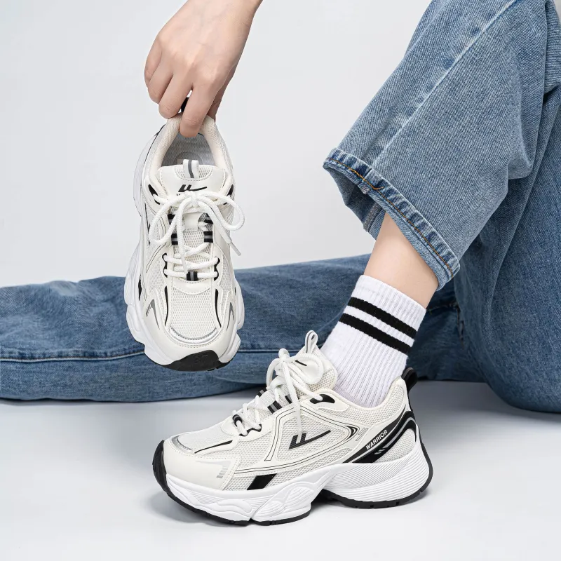 Warrior Anti Slip Wear Resistant Low Top Chunky Sneakers Women's White Black-8