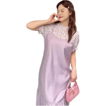 DAMABAIFENBAI Short Sleeved Dress Women's Light Purple