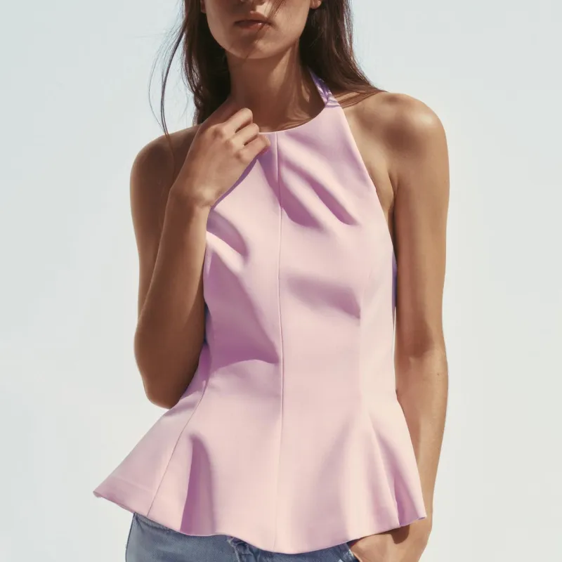 ZARA Tank Top Women's Light Pink Red-4