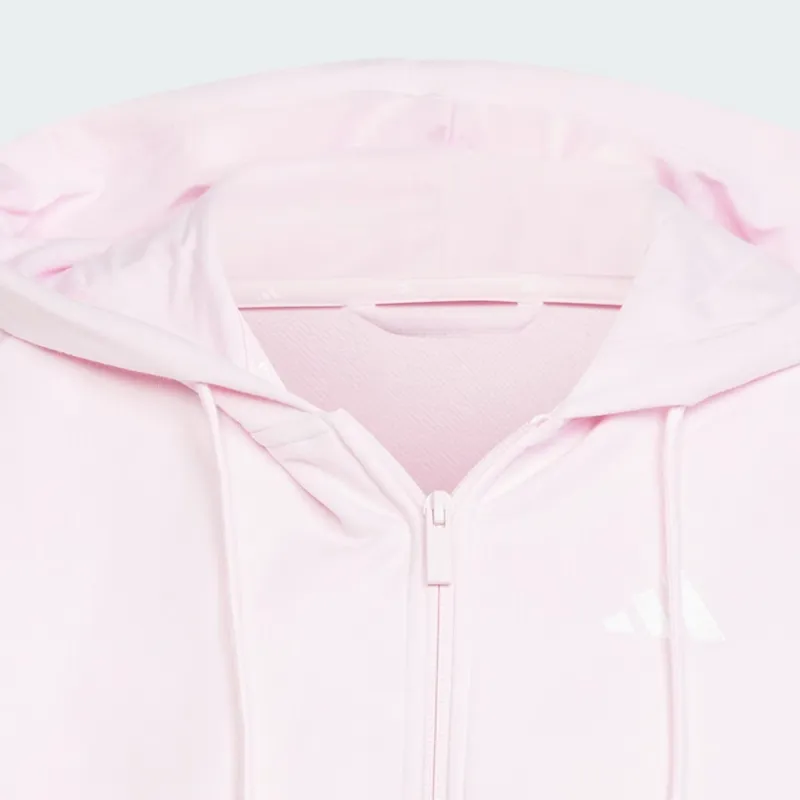 Adidas Essentials 3 Stripes French Terry Full Zip Hoodie Clear Pink/White-4