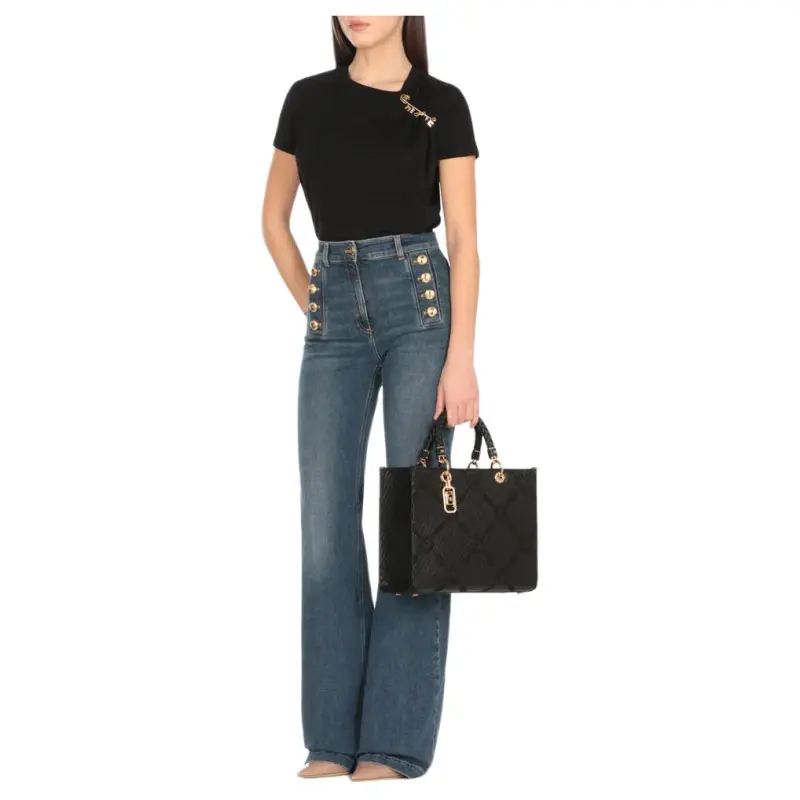 Elisabetta Franchi Logo Charm Jacquard Tote Bag-3