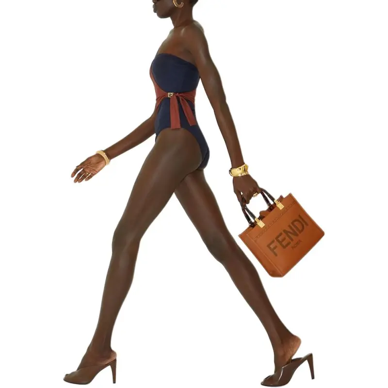 FENDI One Shoulder Ribbed Swimsuit-2