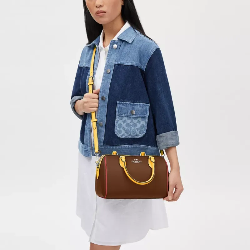 COACH Rowan Litchi Grain Leather Crossbody One Shoulder Handbags Medium Size Women's Multicolor Saddle-3
