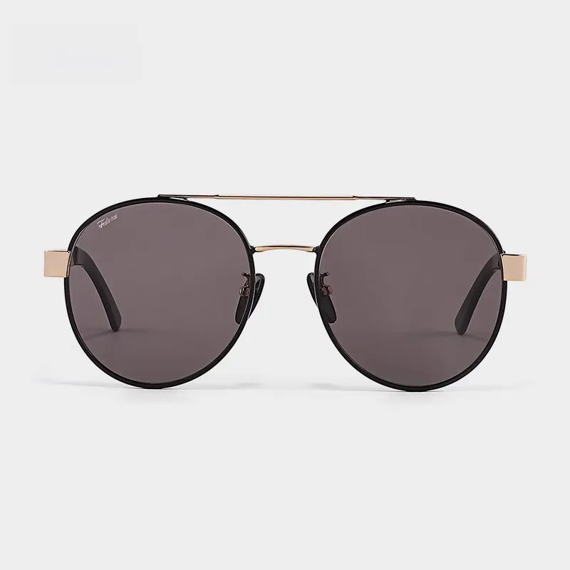 Fakeme Metal Plate Round Sunglasses Unisex Black-3