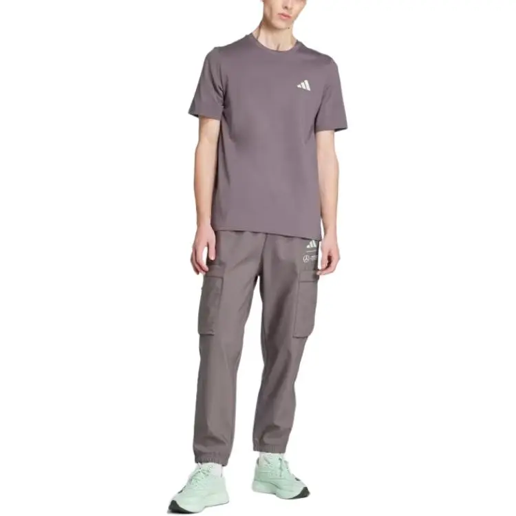 Adidas x MERCEDES AMG PETRONAS F1 TEAM SS25 Premium Woven Graphic T Shirt Men's Gray Stratum/Frozen Green-2