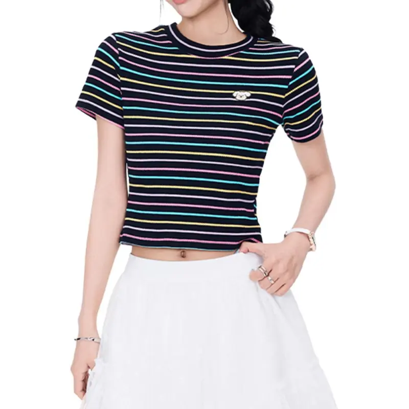 NHZN Regular T Shirt Women's Black Stripes-1