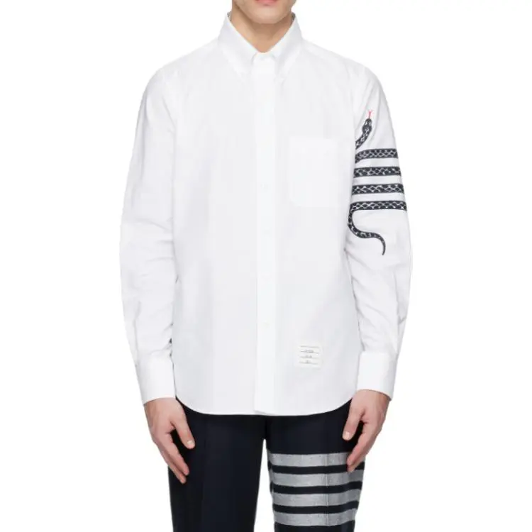 THOM BROWNE Embroidered snake Cotton Shirt-3
