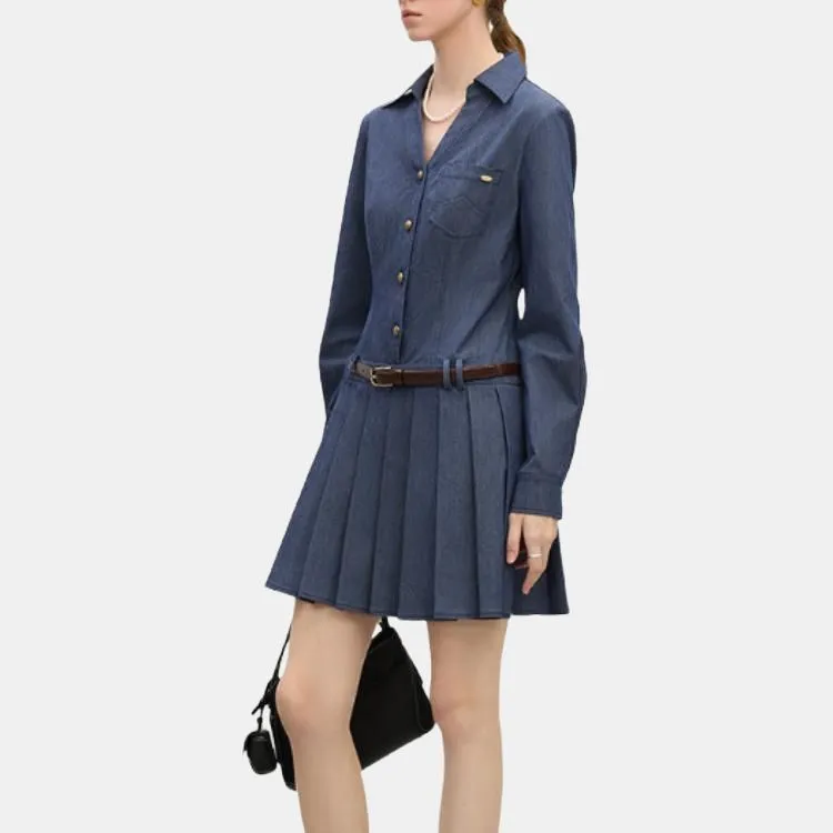 FANSILANEN Long Sleeved Dresses Women's Denim Blue-3