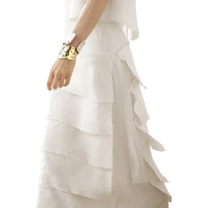 Massimo Dutti Casual Long Skirt Women's White-4