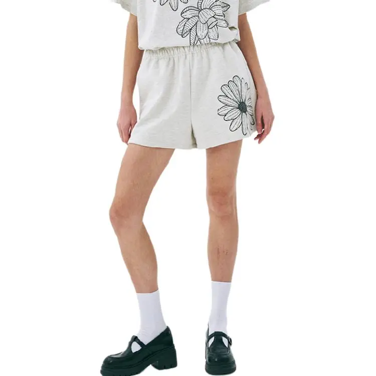 MARDI MERCREDI SS25 SWEAT SHORTS FLOWER_OATMEAL BLACK Casual Shorts Korean Style Women's Oat Black-2