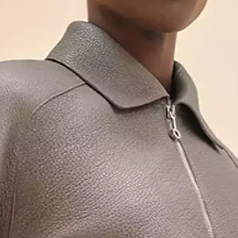 HERMES Leather Jacket Women's Gray-7