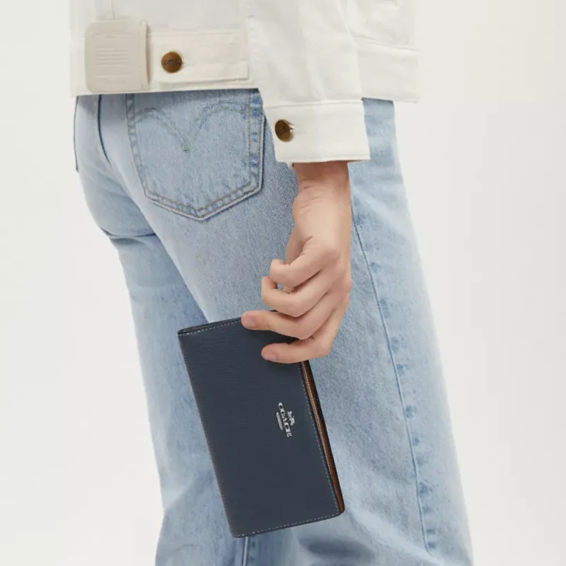 COACH Leather Wallet Small Size Women's Silver Panel Denim-2