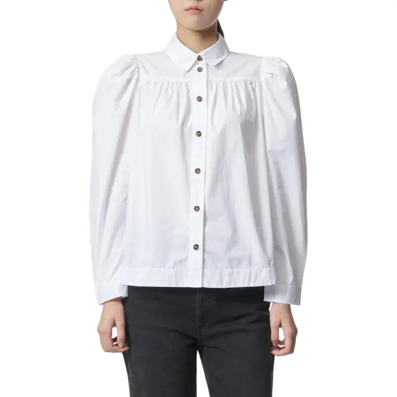 GANNI Puff Sleeved Poplin Shirt-2