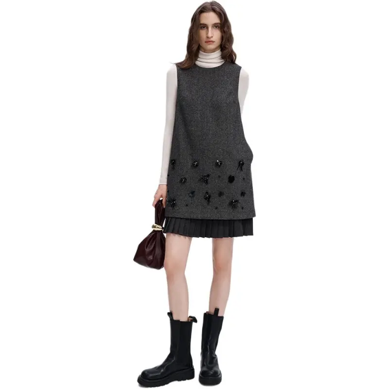 Self Who Sleeveless Dress Women's Premium Gray-3