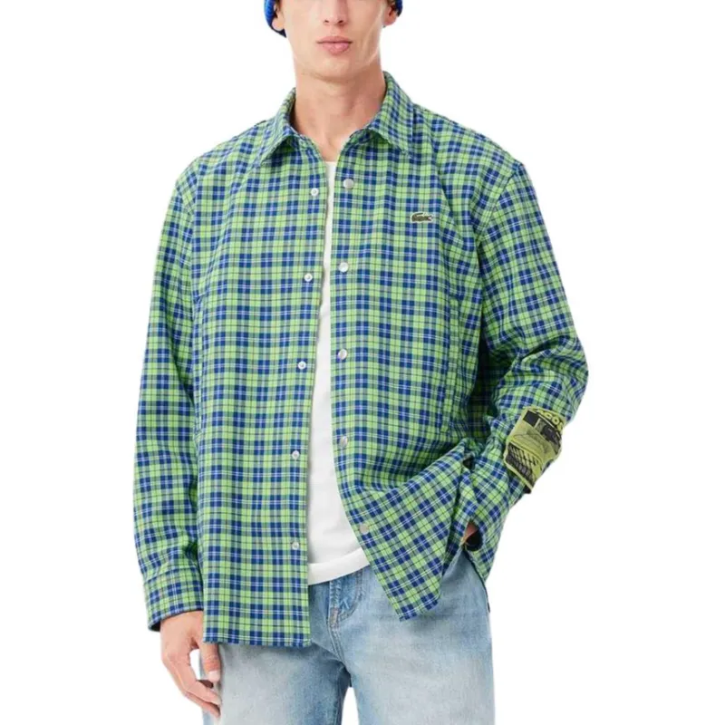 LACOSTE Shirt Men's Blue Green Plaid-2