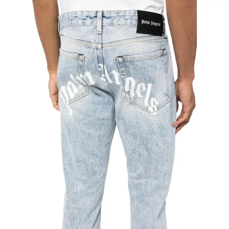 PALM ANGELS Curved Logo Print Straight Fit Jeans-4