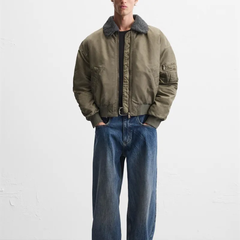 ZARA Puffer Jackets Men Green-3