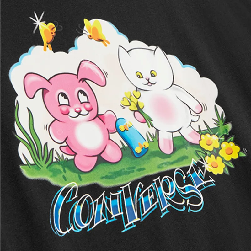 Converse Drop Shoulder Sleeve T Shirt Women's Black-2
