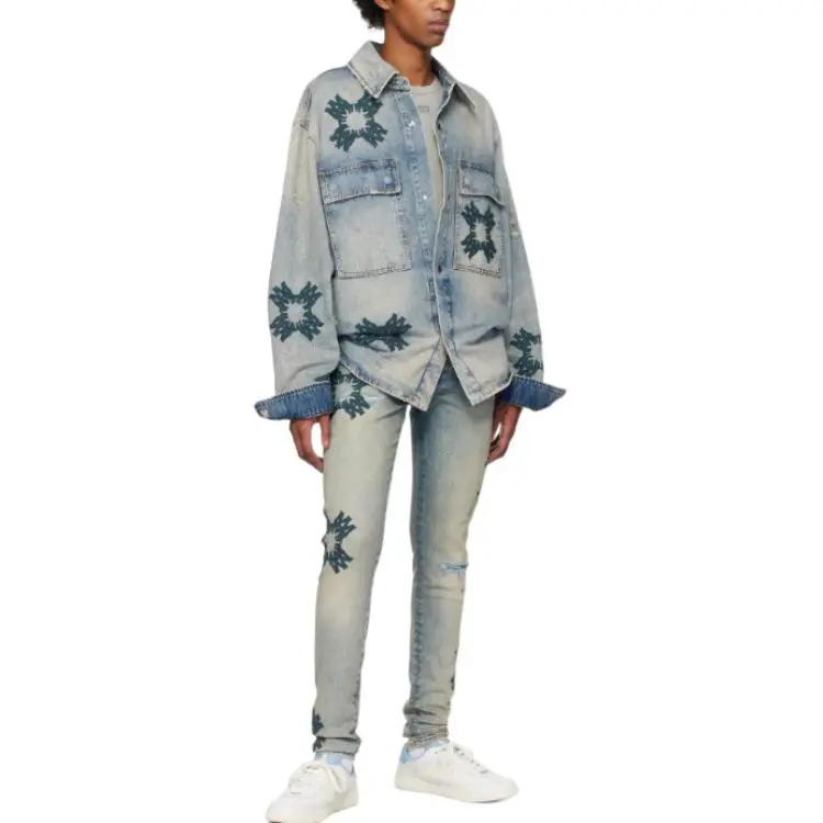 AMIRI Logo Embroidered Distressed Denim Overshirt-1