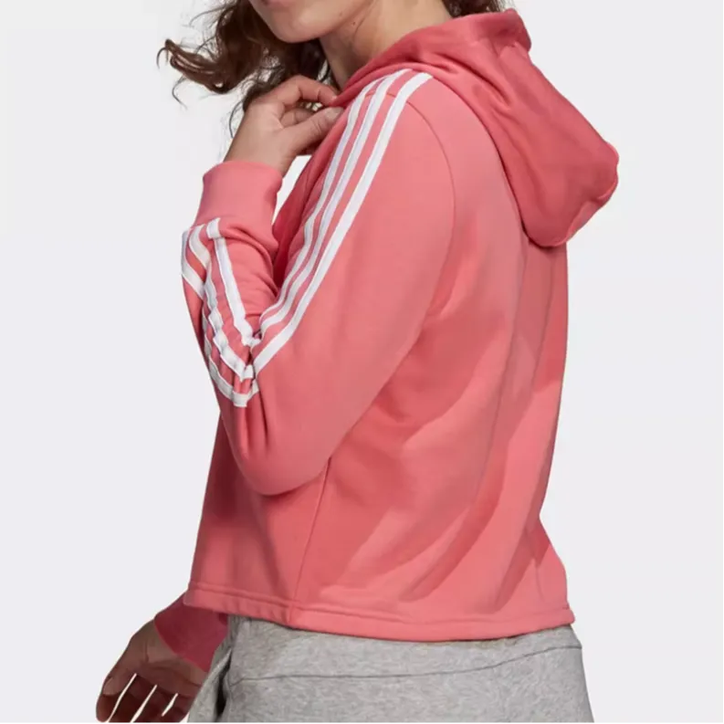 Adidas Essentials 3-Stripes Cropped Hoodie Sweatshirt Women's Pink-2