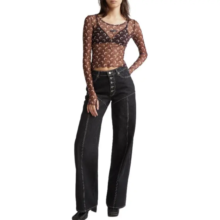 Marine Serre Mesh Monogrammed Crewneck Cropped Top-2
