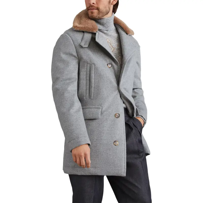 Brunello Cucinelli Shearling Collar Single Breasted Coat-1