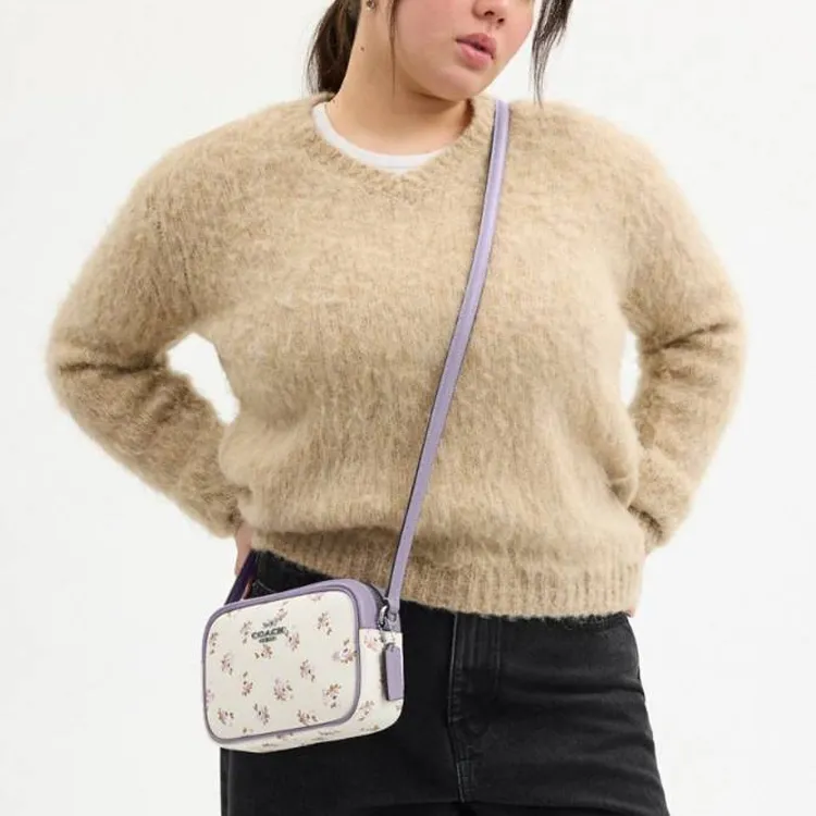 COACH Jamie Printed Coated Canvas Camera Bag, Crossbody Bag, Shoulder Bag Trumpets Women's Beige & Purple-4