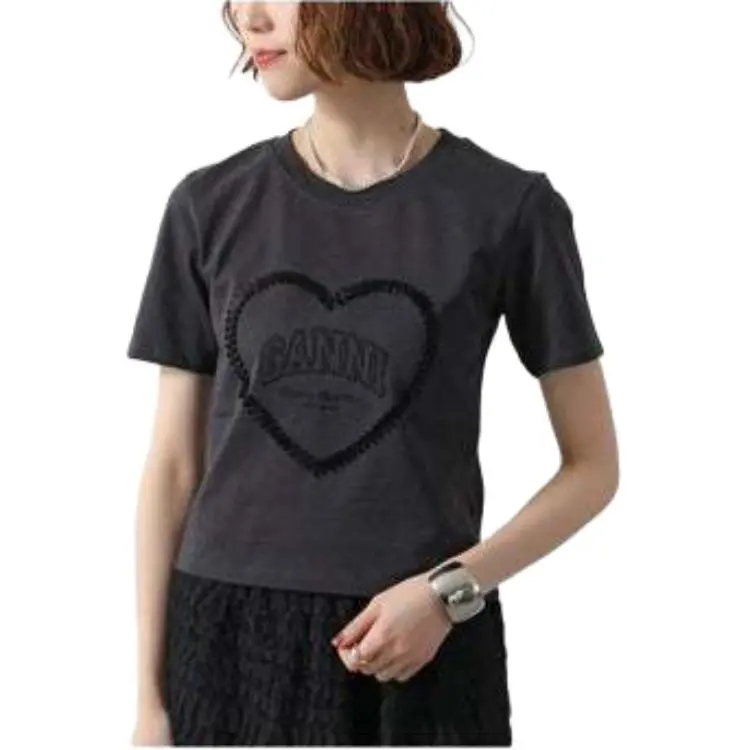 GANNI Logo Embroidered Crewneck T Shirt-3