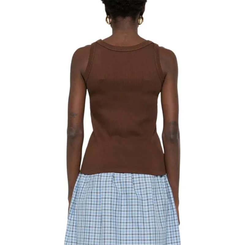 MIU MIU Logo Patch Ribbed Knit Tank Top-2