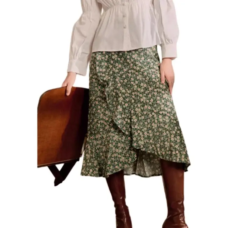 QIAOYUHUAZUN Casual Long Skirts Women's Green-4