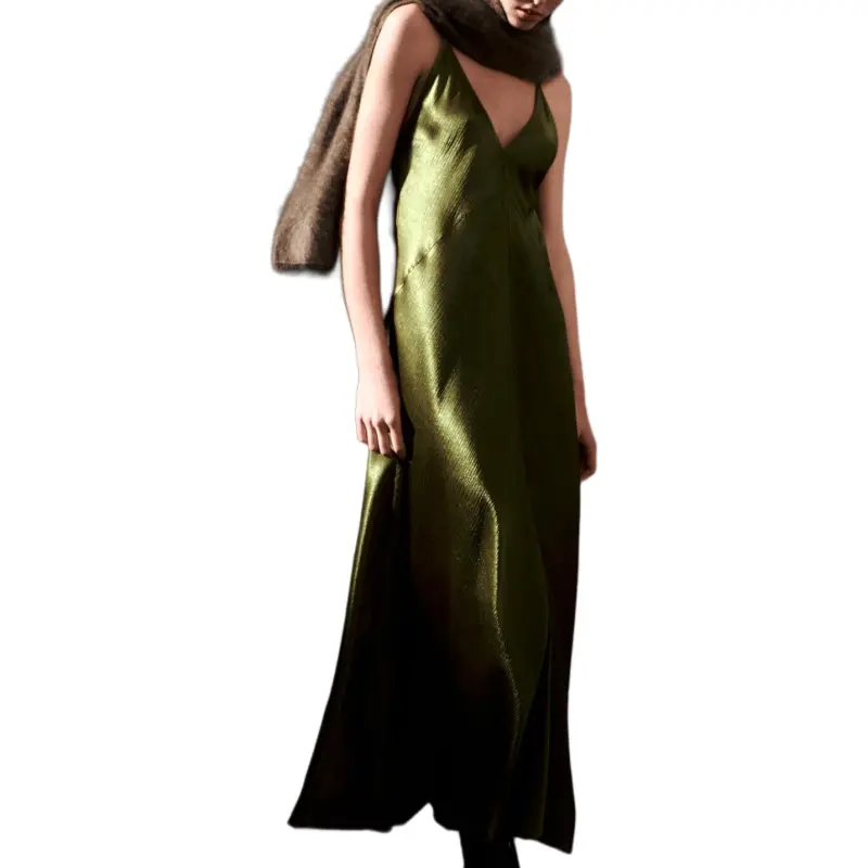 ZARA ZW Series Slip Dresses Women's Green-3