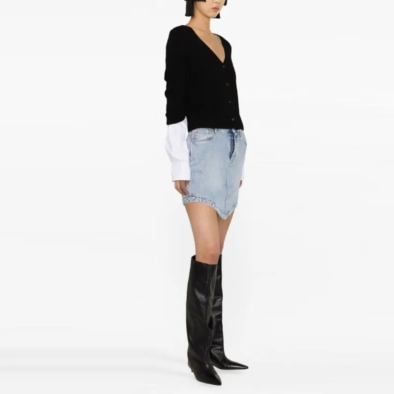T By Alexander Wang Ribbed Compact Cotton Cuff Cardigan Shirt Black/White-3