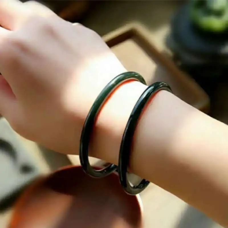 JUNWEN Hetian Jade Bangles Green Jade Women's-6
