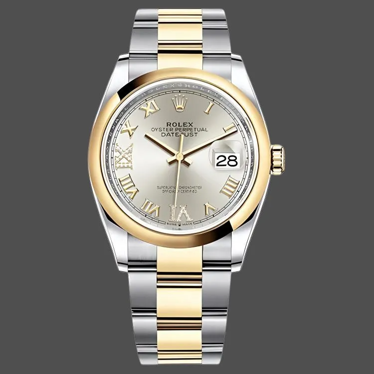 ROLEX Log Series Automatic Mechanical Movement Unisex Watch 36mm Silver Dial Oystersteel 18ct Gold Watch Case-3
