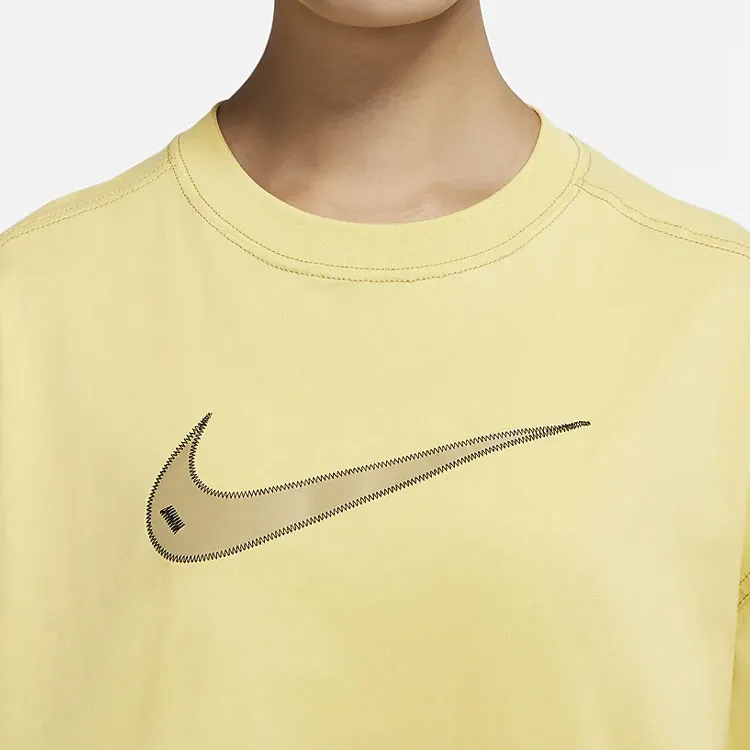 Nike SS22 Sportswear Swoosh Logo Print Retro Crewneck T-Shirt 'Light Yellow'-5