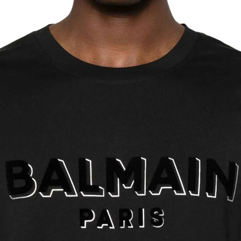 BALMAIN Logo Flock Crewneck T Shirt-5