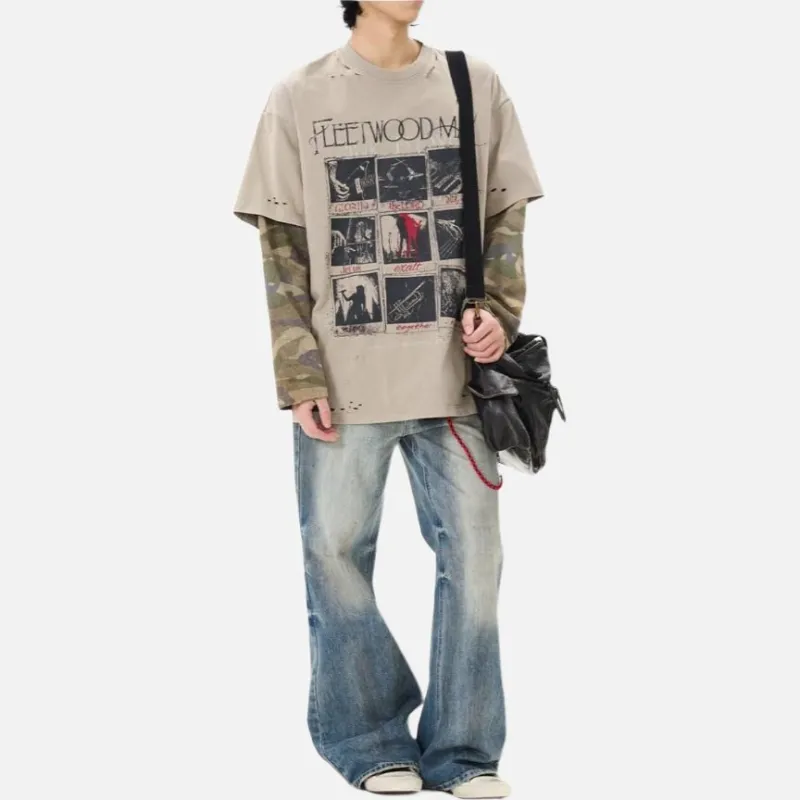 WLNEXT T Shirts Handsome High Quality Camouflage Stitched Tops Tide Unisex Khaki-5