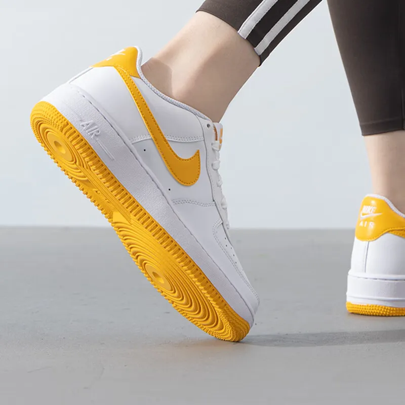 Nike Air Force 1 Low Top Kids' Skateboarding Shoes White Yellow Unisex-3
