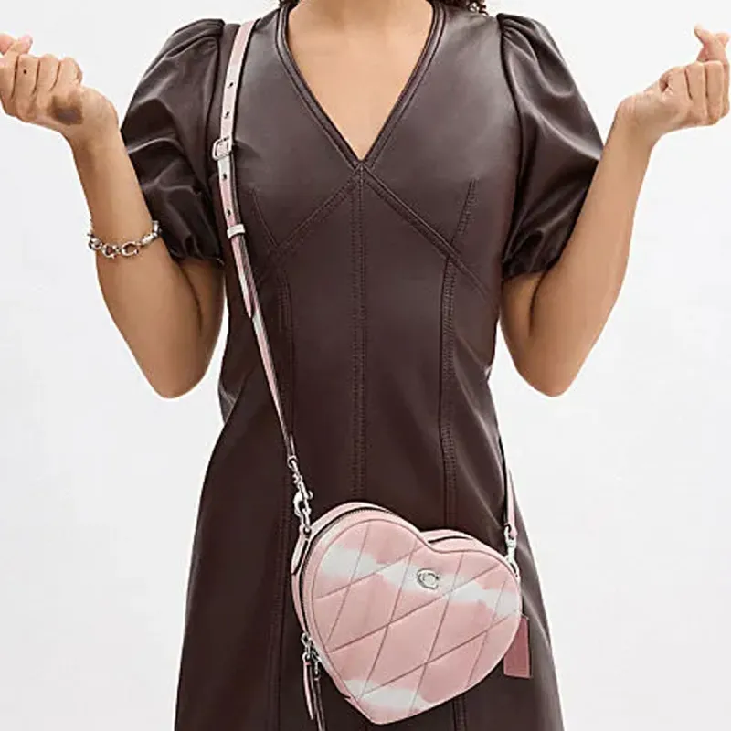 COACH Heart Sheepskin Heart Shaped Bag, Shoulder Bag, Crossbody Bag Trumpets Women's Mixed Pink-3