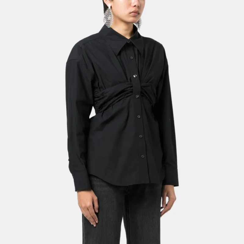 Alexander Wang Ruched Bandeau Overlay Open Front Shirt Black-1