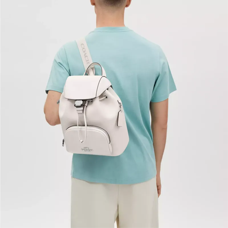 COACH Calfskin Backpack Large Size Women's Silver & White-4
